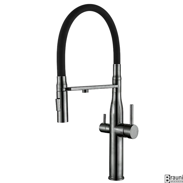 Смеситель для кухни на две воды с силиконовым изливом MIXXUS VTM-021 графит MI6088 фото