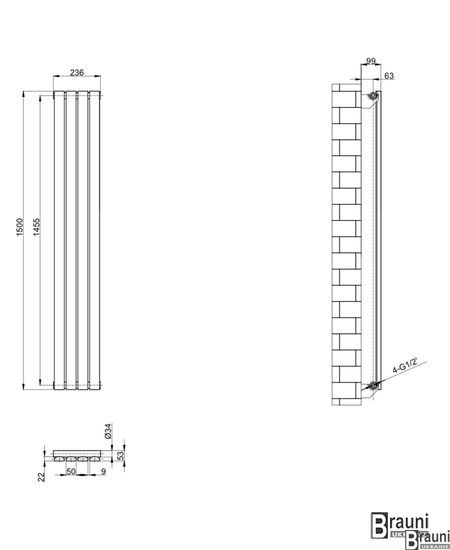 Вертикальний дизайнерський радіатор опалення ТМ ARTTIDESIGN Terni 4/1500 білий матовий 5580 фото