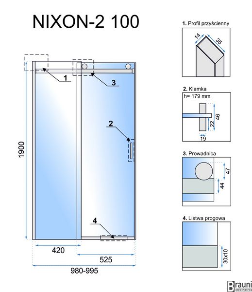 Душевая дверь REA NIXON-2 100 L REA-K5012 фото