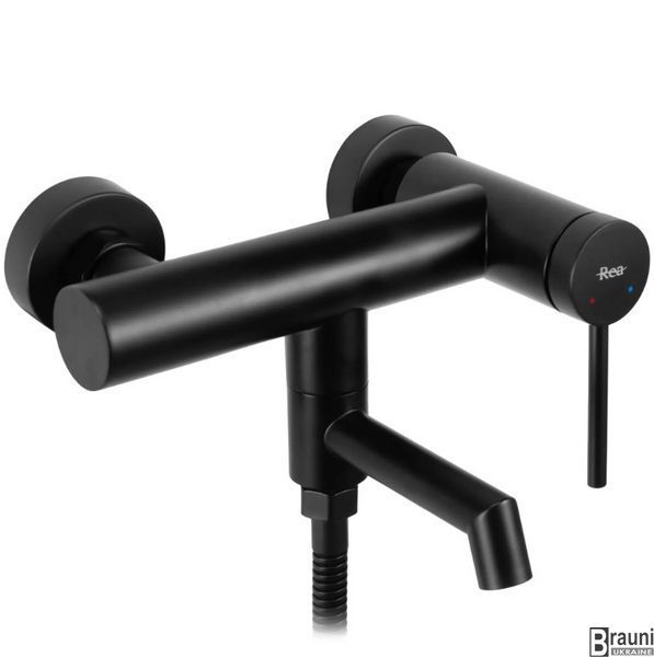 Смеситель для ванны и душа REA FOSS BLACK черный настенный с изливом REA-B5099 фото