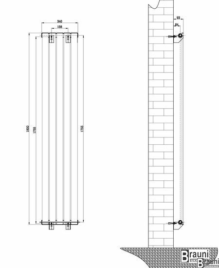 Дизайнерский вертикальный радиатор отопления TM ARTTIDESIGN «Livorno 5/1800» Цвет чёрный матовый 5478 фото
