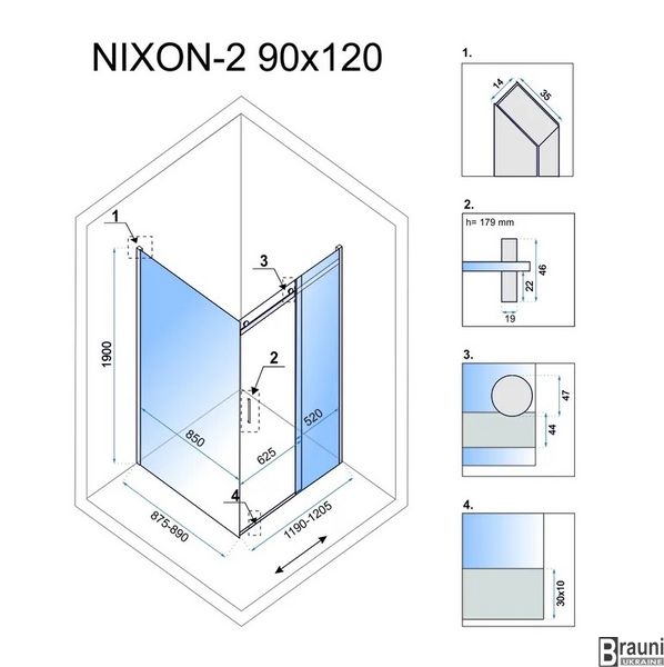 Кутова душова кабіна REA NIXON 90х120 L REA-K5011 + REA-K5002 фото