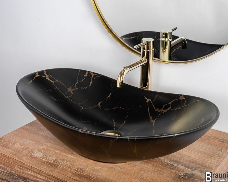 Умывальник (раковина) REA ROYAL 60 MARBLE BLACK MATT накладной черный REA-U7478 фото
