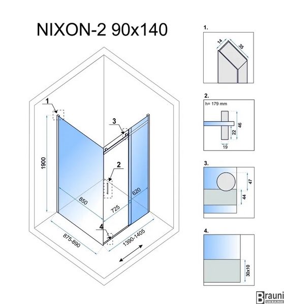 Кутова душова кабіна REA NIXON 90х140 P REA-K5011 + REA-K5007 фото