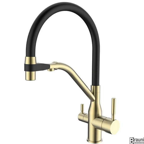 Смеситель для кухни с подключением по питьевой воде Gravity 021 BRUSHED GOLD с силиконовым изливом, матовое золото MI6981 фото