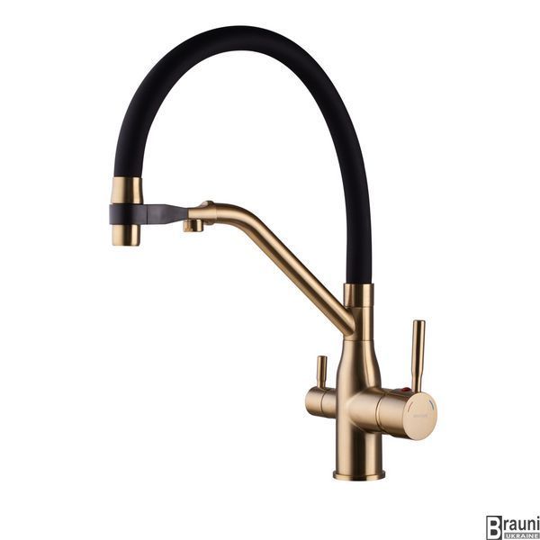 Смеситель для кухни с подключением по питьевой воде Gravity 021 BRUSHED GOLD с силиконовым изливом, матовое золото MI6981 фото