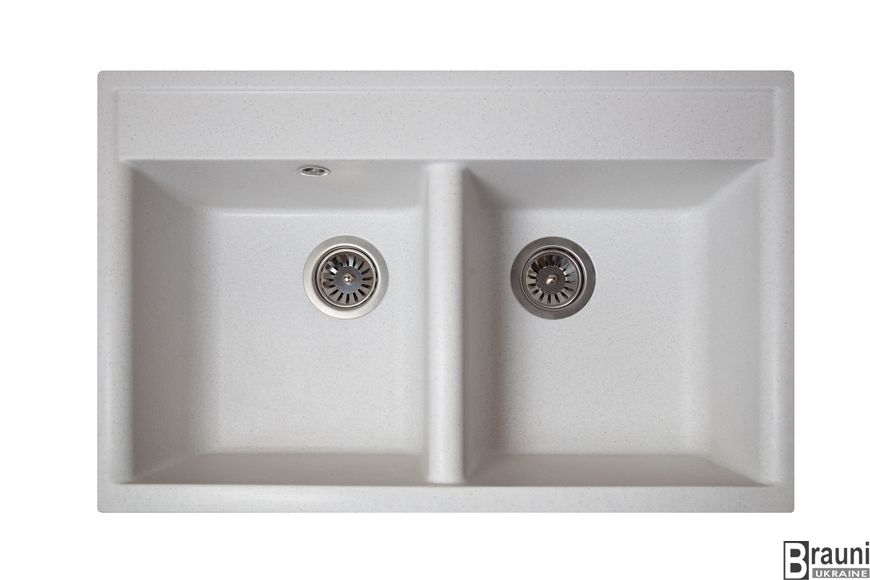 Кухонна мийка Valuri 78-2D Biela 78х51 гранітна з двома чашами, біла RO43546 фото