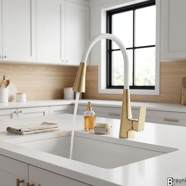 Змішувач для кухні Etna 014-T Brushed Gold Refl.White, Матове золото з сіліконовим виливом MI8423 фото