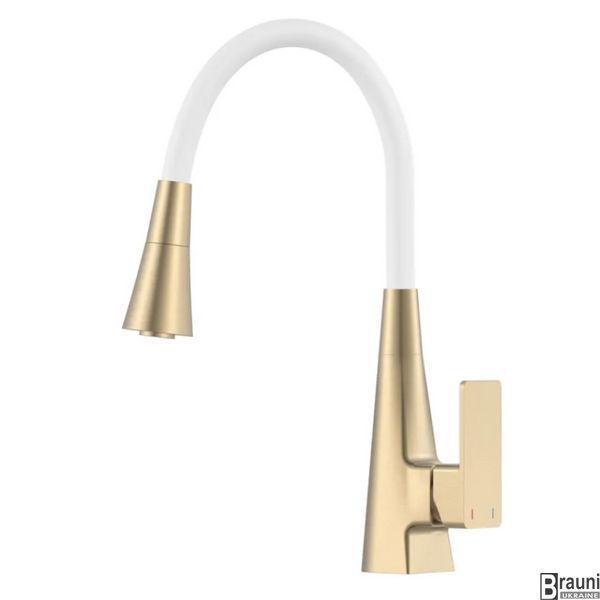 Змішувач для кухні Etna 014-T Brushed Gold Refl.White, Матове золото з сіліконовим виливом MI8423 фото