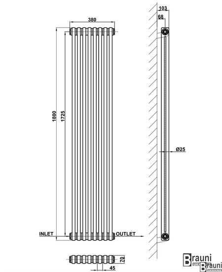 Вертикальний дизайнерський радіатор опалення ТМ ARTTIDESIGN Bari 8/1800 чорний матовий 5606 фото