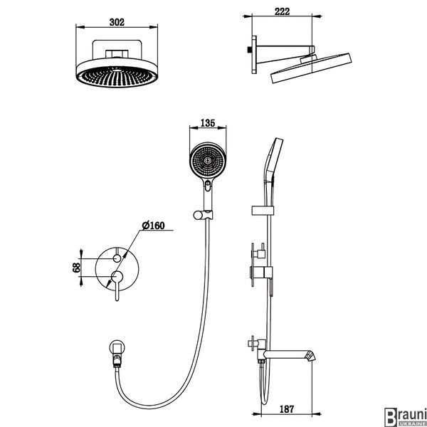 Вбудована душова система Koer KB-66029-01 3 функції, колір хром (KR5483) KR5483 фото