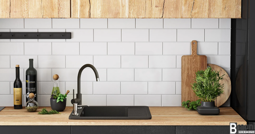 Гранітна кухонна мийка REA STEN BLACK плямиста ZLE-00107 фото