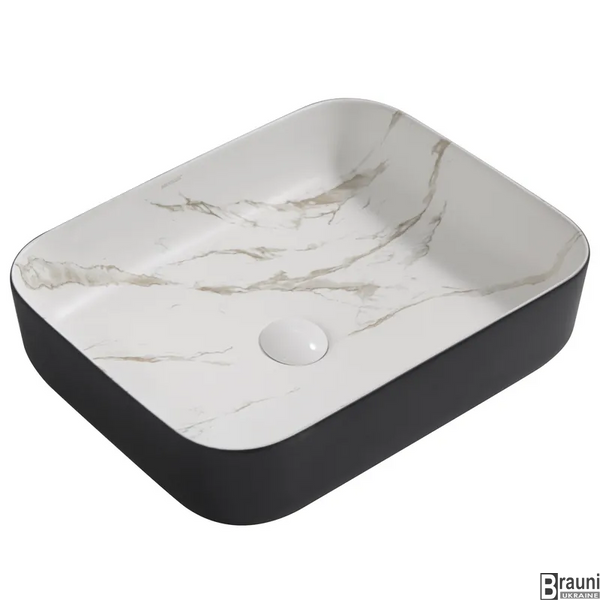 Умивальник раковина накладна DIVERSE-0110 MARBLE-BLACK 50х39 мармур з чорним MP6517 фото