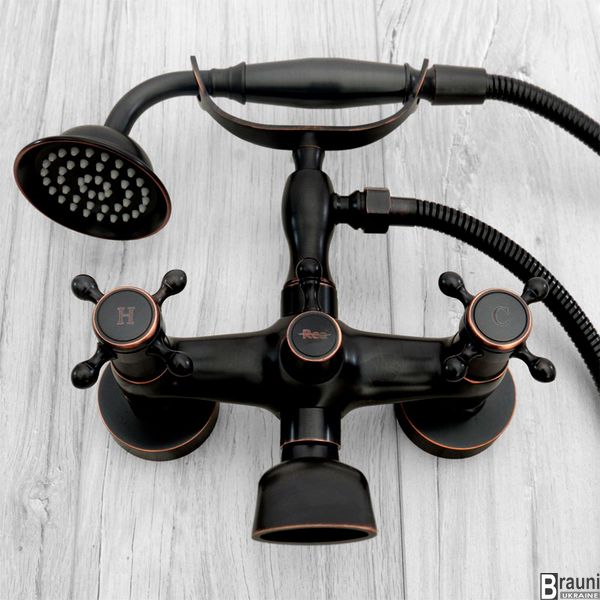 Ретро змішувач для ванни чорний із двома вентилями купити в Києві