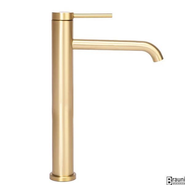 Смеситель для раковины (умывальника) REA CLIF BRUSHED GOLD золотой матовый высокий REA-B5329 фото