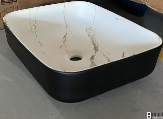 Умивальник раковина накладна DIVERSE-0110 MARBLE-BLACK 50х39 мармур з чорним MP6517 фото
