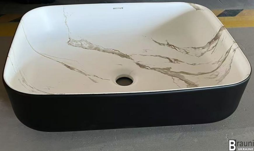 Умивальник раковина накладна DIVERSE-0110 MARBLE-BLACK 50х39 мармур з чорним MP6517 фото