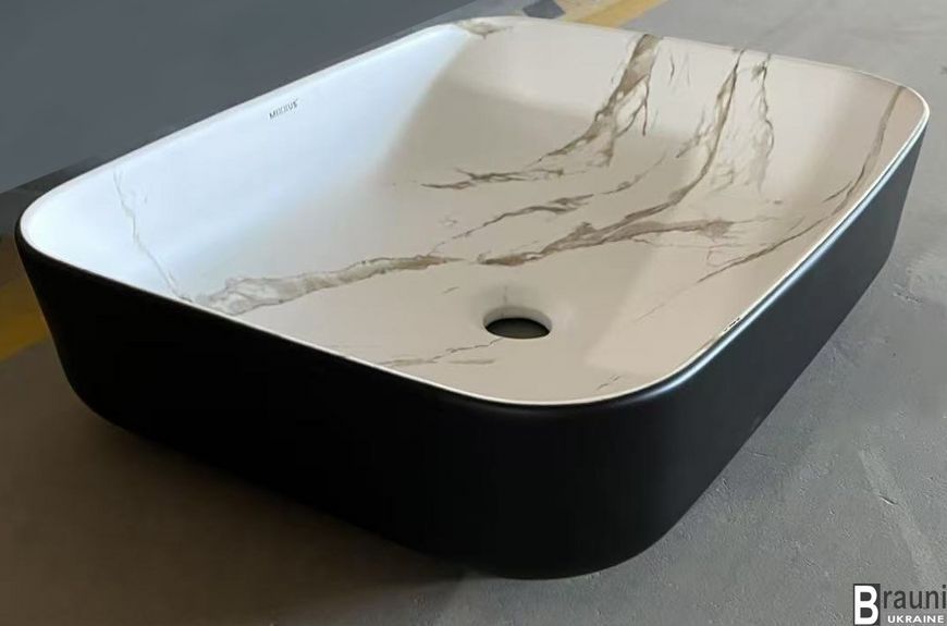 Умивальник раковина накладна DIVERSE-0110 MARBLE-BLACK 50х39 мармур з чорним MP6517 фото