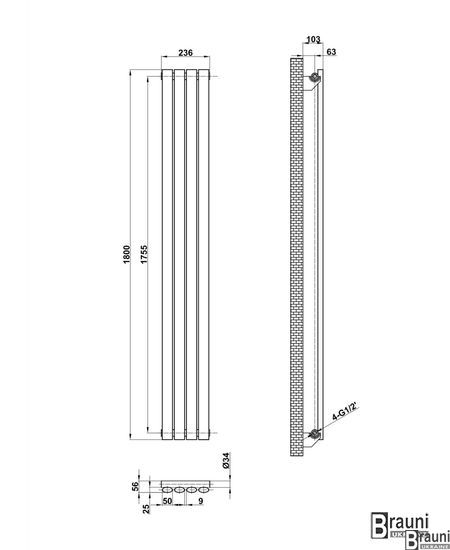 Вертикальний дизайнерський радіатор опалення ТМ ARTTIDESIGN Rimini 4/1800 чорний матовий 5521 фото