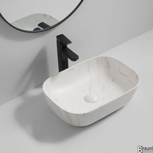 Умывальник (раковина) 45х32 Mixxus Premium DIVERSE-0112 MARBLE белый мрамор, матовая MP6543 фото