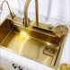 Кухонна мийка зі змішувачем водоспадом, лотками, склянкоомивачем Markus 74х45 золота 8051 фото 6