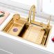Кухонна мийка зі змішувачем водоспадом, лотками, склянкоомивачем Markus 74х45 золота 8051 фото 7