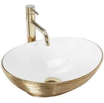 Умивальник (раковина) REA SOFIA BRUSH GOLD наклданий білий/золотий REA-U3697 фото