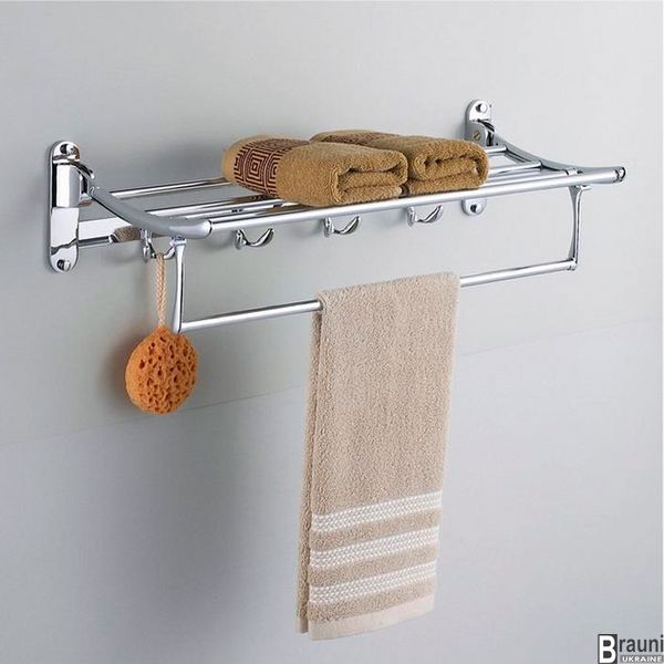 Полка для полотенец с крючками в ванную хромированная