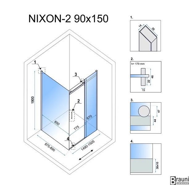 Кутова душова кабіна REA NIXON 90х150 P REA-K5011 + REA-K5009 фото