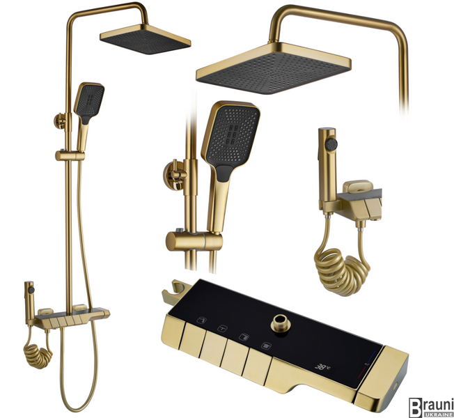 Душова колона ROB BRUSHED GOLD з термостатом, матове золото REA-P6623 фото
