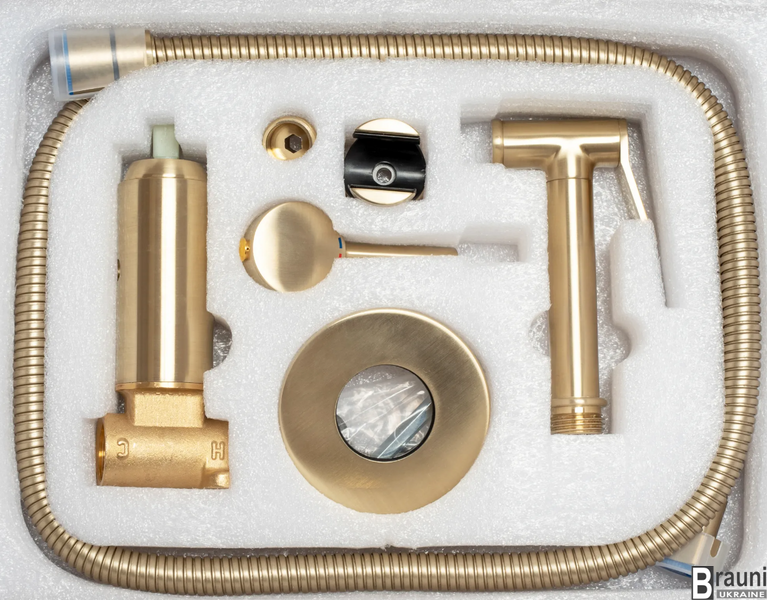 Гігієнічний змішувач з душем для унітазу вбудований латунний, бронзовий, матове золото.