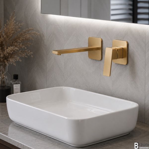 Змішувач для умивальника раковины встроенный GARI-1 Матове золото IR9899 фото
