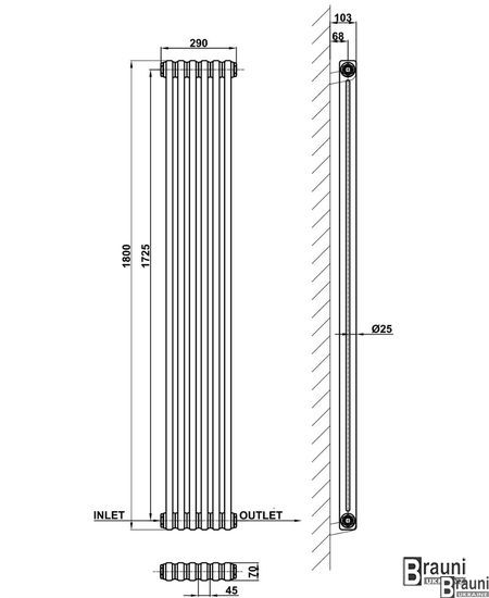Вертикальний дизайнерський радіатор опалення TM ARTTIDESIGN Bari 6/1800 сірий матовий 5611 фото