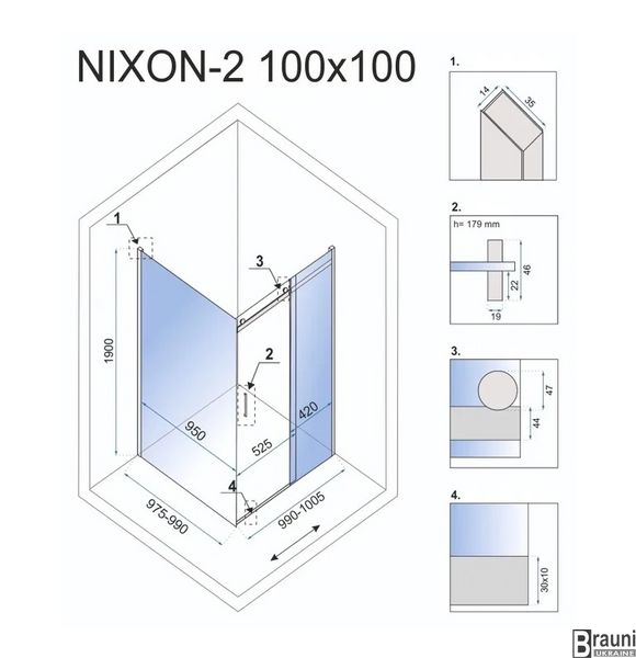 Кутова душова кабіна REA NIXON 100х100 P REA-K5014 + REA-K7440 фото