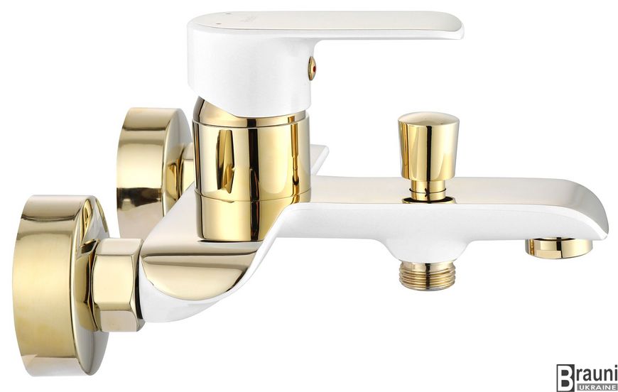 Змішувач для ванни REA BLOOM WHITE GOLD білий/золото настінний з виливом REA-B9932 фото