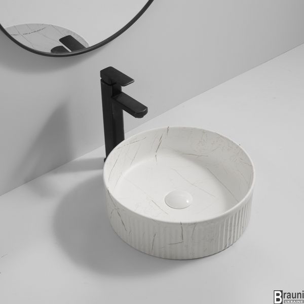 Умывальник раковина накладная WAVE-0102 MARBLE 37х37, белый мрамор матовый MP6528 фото