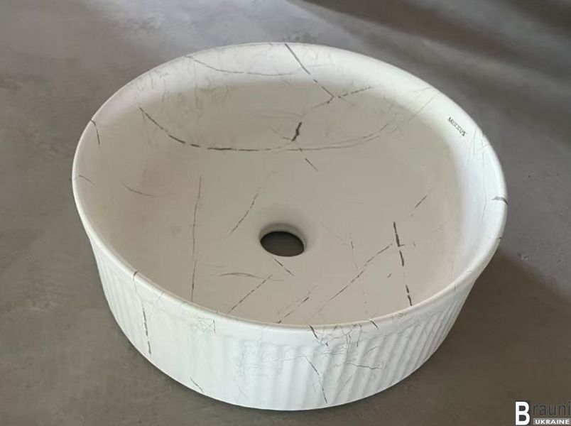 Умывальник раковина накладная WAVE-0102 MARBLE 37х37, белый мрамор матовый MP6528 фото