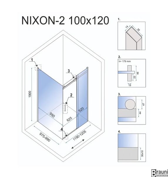 Кутова душова кабіна REA NIXON 100х120 P REA-K5014 + REA-K5003 фото