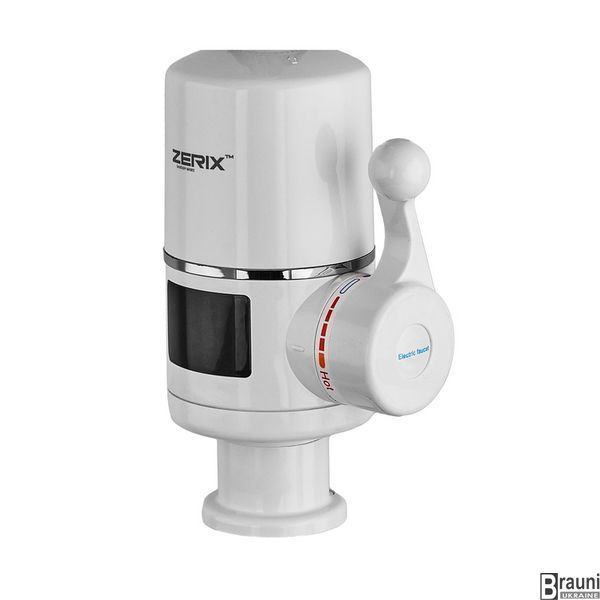 Проточный водонагреватель Zerix ELW06-EF-WHITE 3,3 kW с индикатором температуры, силиконовый излив ZX5856 фото