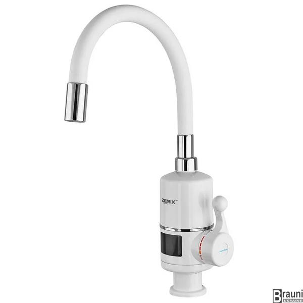 Проточный водонагреватель Zerix ELW06-EF-WHITE 3,3 kW с индикатором температуры, силиконовый излив ZX5856 фото