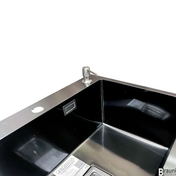 Кухонна мийка Arta Nova U-600 BL 65х45 чорна з дозаторм і кошиком RO41502 фото