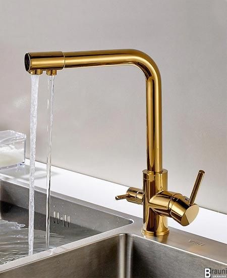 Кухонний змішувач для фільтрованої води 2 в 1 V14G золото 2326 фото