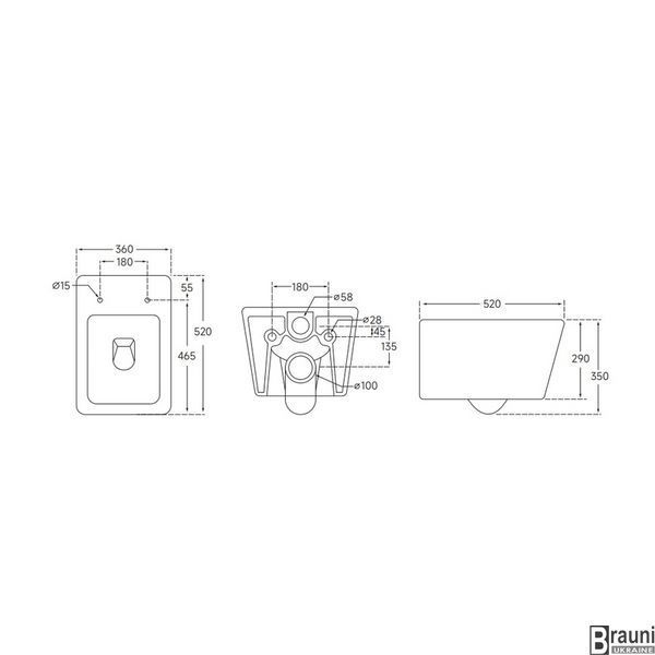 Унітаз підвісний QUADRO-0304-R 52x36mm безбідковий з кришкою MI6707 фото