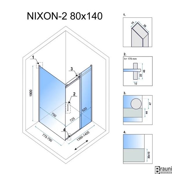 Кутова душова кабіна REA NIXON 100х140 P REA-K5014 + REA-K5007 фото