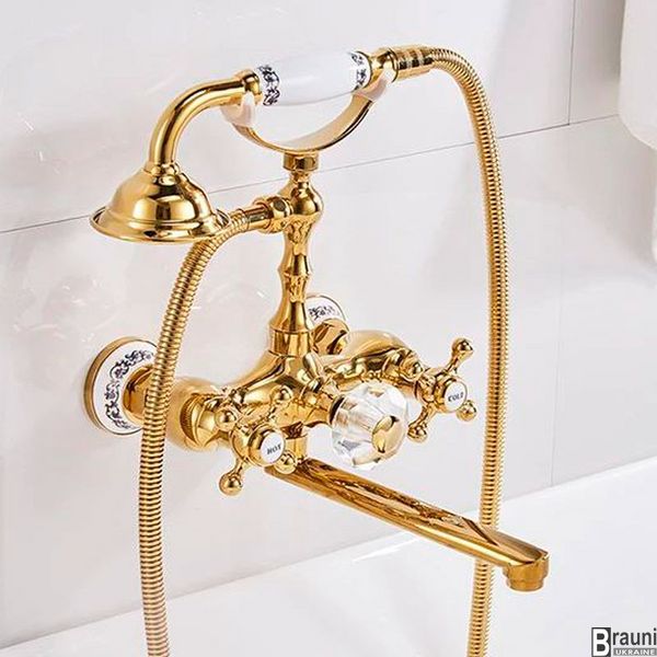 золотой смеситель для ванны с длинным изливом классика ретро