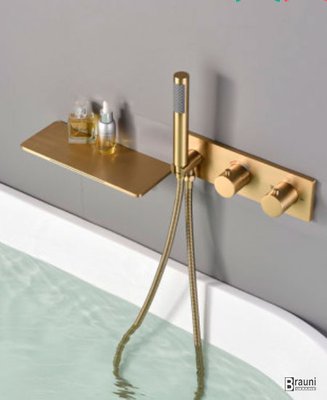 Смеситель для ванны с термостатом каскадный Piki золотой 5276 фото