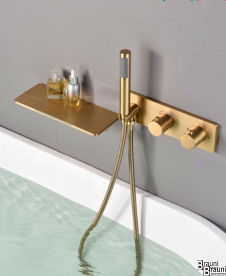 Змішувач для ванни з термостатом каскадний Piki золотий 5276 фото