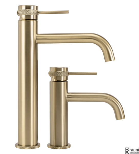 Змішувач для раковини (умивальника) REA LUNGO GRIP BRUSHED GOLD низкий REA-B6950 фото