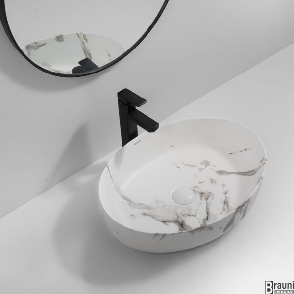 Умывальник (раковина) накладной ELLIPSE-0104 MARBLE 55х41, матовый белый мрамор MP6554 фото