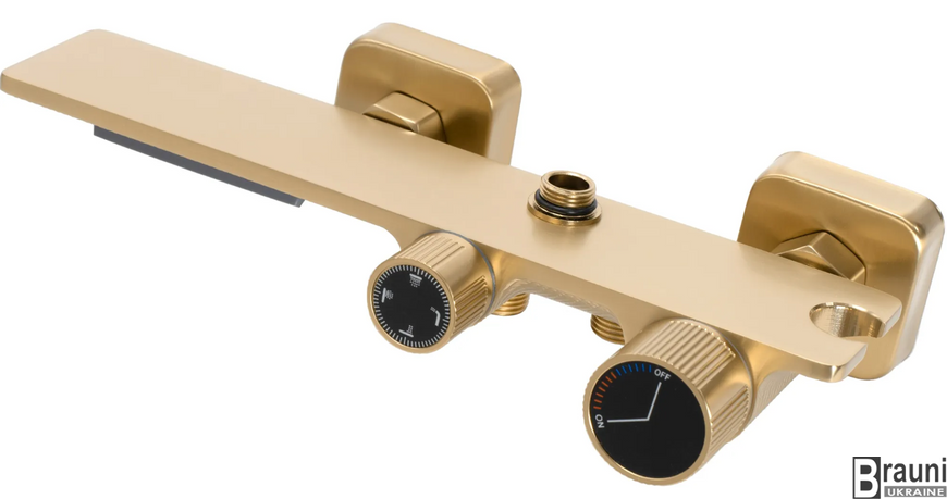 Душова колона HELIX BRUSHED GOLD з каскадним виливом, матове золото REA-P6621 фото